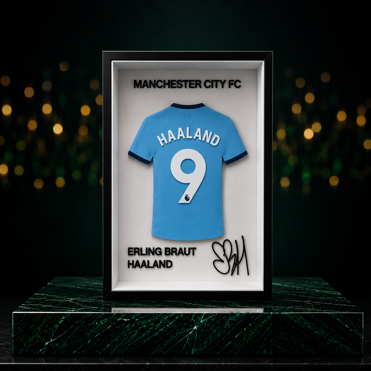 Maillot Encadré Erling Haaland | Manchester City FC | Décoration 3D Premium