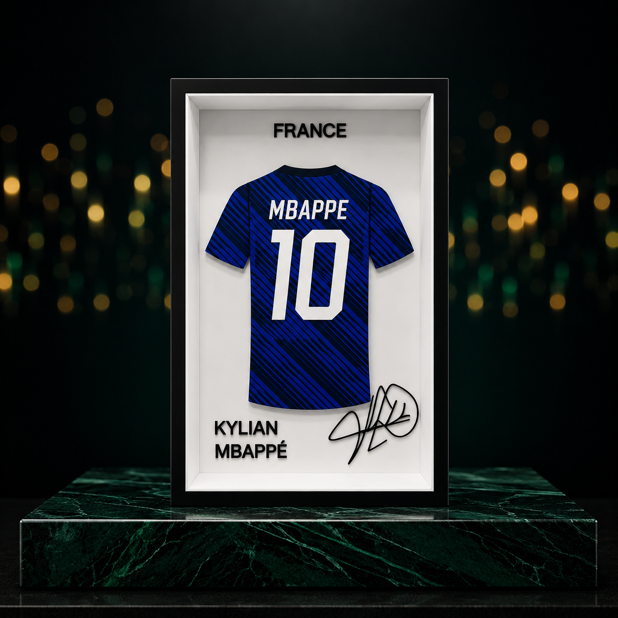 Maillot Miniature Kylian Mbappé France #10 – Cadre Football de Collection